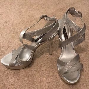 Silver glittery high heels